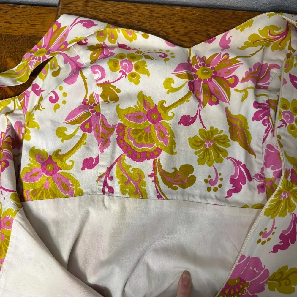 Boden Pink/Cream/Gold Midi Floral Cotton Sleeveless Fitted Dress Size 10 - Picture 7 of 7